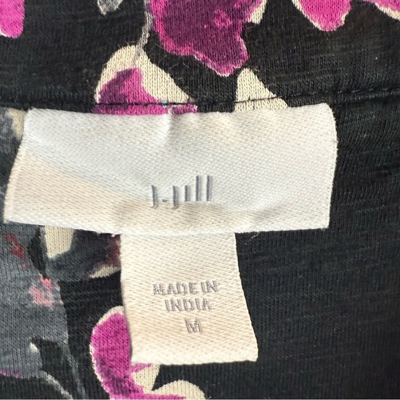 J Jill Floral Black and Pink Women's Top Velvet-Piped Top - Picture 10 of 17